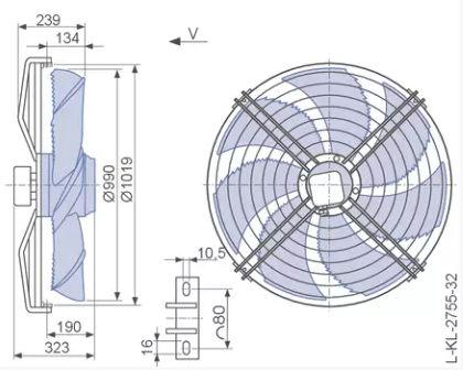 Drawing/dimension FN100-SDS.7Q.V5P1  ZIEHL-ABEGG Axial Fan