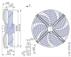Drawing/dimension FN100-SDS.7Q.V5P1  ZIEHL-ABEGG Axial Fan