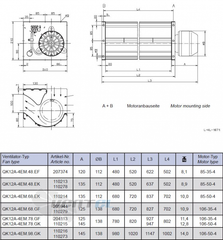 Drawing/dimension QK12A-4EM.78.GK 230v ZIEHL-ABEGG Crossflow fan