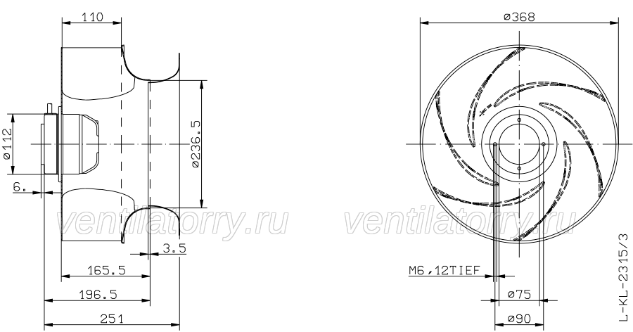 Drawing/dimension RH35G-6EK.2C.1R ZIEHL-ABEGG centrifugal fan