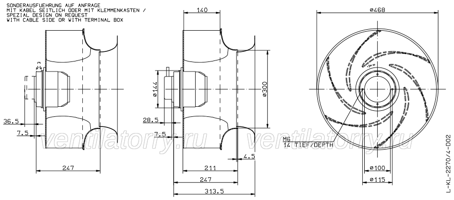 Drawing/dimension RH45G-4DK.4I.1R  ZIEHL-ABEGG centrifugal fan
