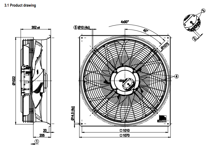 Drawing/dimension W3G910-LV12-36/F01 ebm papst fan