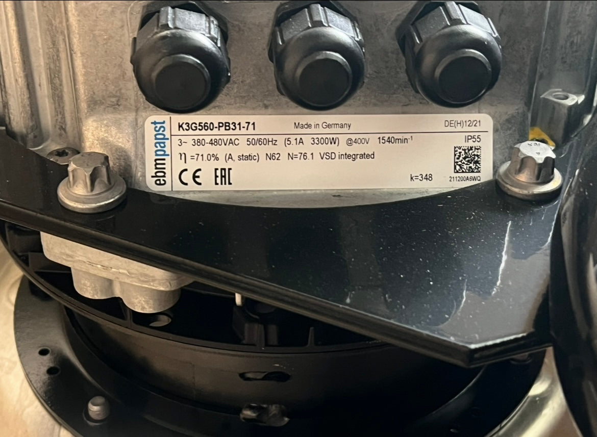 Ebm-papst K3G560-PB31-71 Centrifugal Fan nameplate