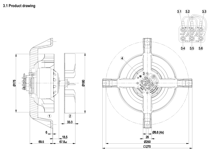 Ebmpapst K2D250-AH06-06 dimension