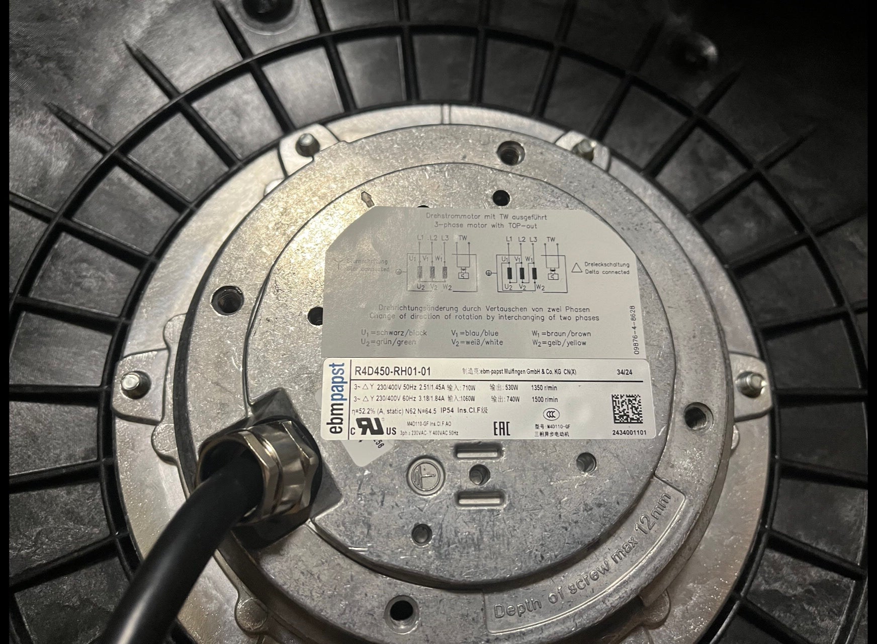 Ebmpapst R4D450-RH01-01 Centrifugal fans nameplate