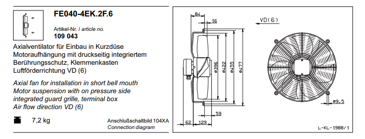 FE040-4EK.2F.6 ZIEHL-ABEGG Axial Fan