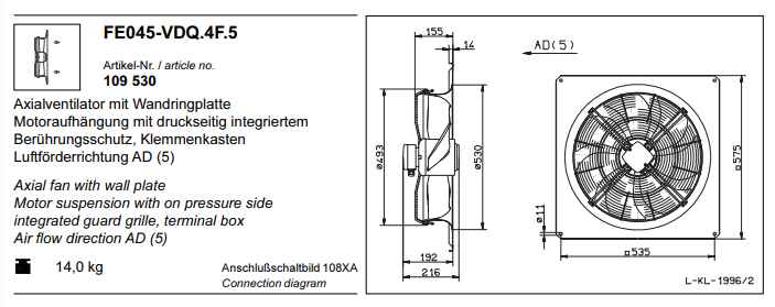 FE045-VDQ.4F.5 ZIEHL-ABEGG Axial Fan