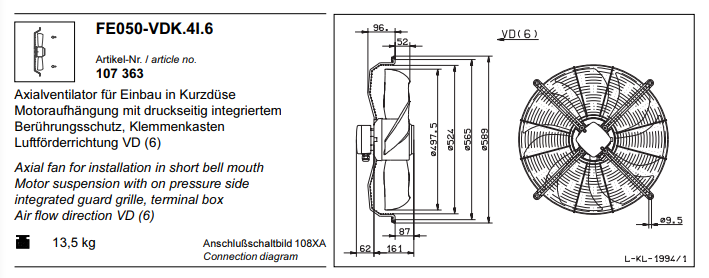 FE050-VDK.41.6 3-400V 50Hz ZIEHL-ABEGG Axial Fan