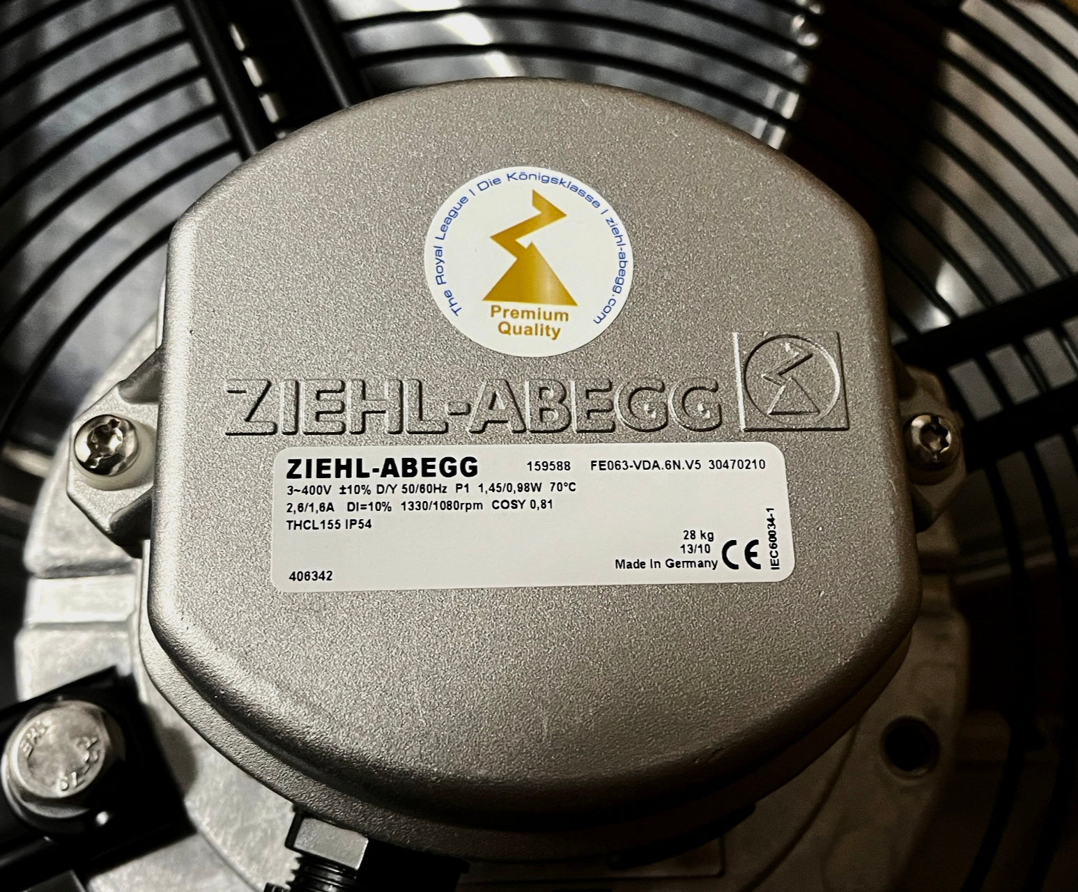 FE063-VDA.6N.V5 ZIEHL-ABEGG Axial Fan nameplate