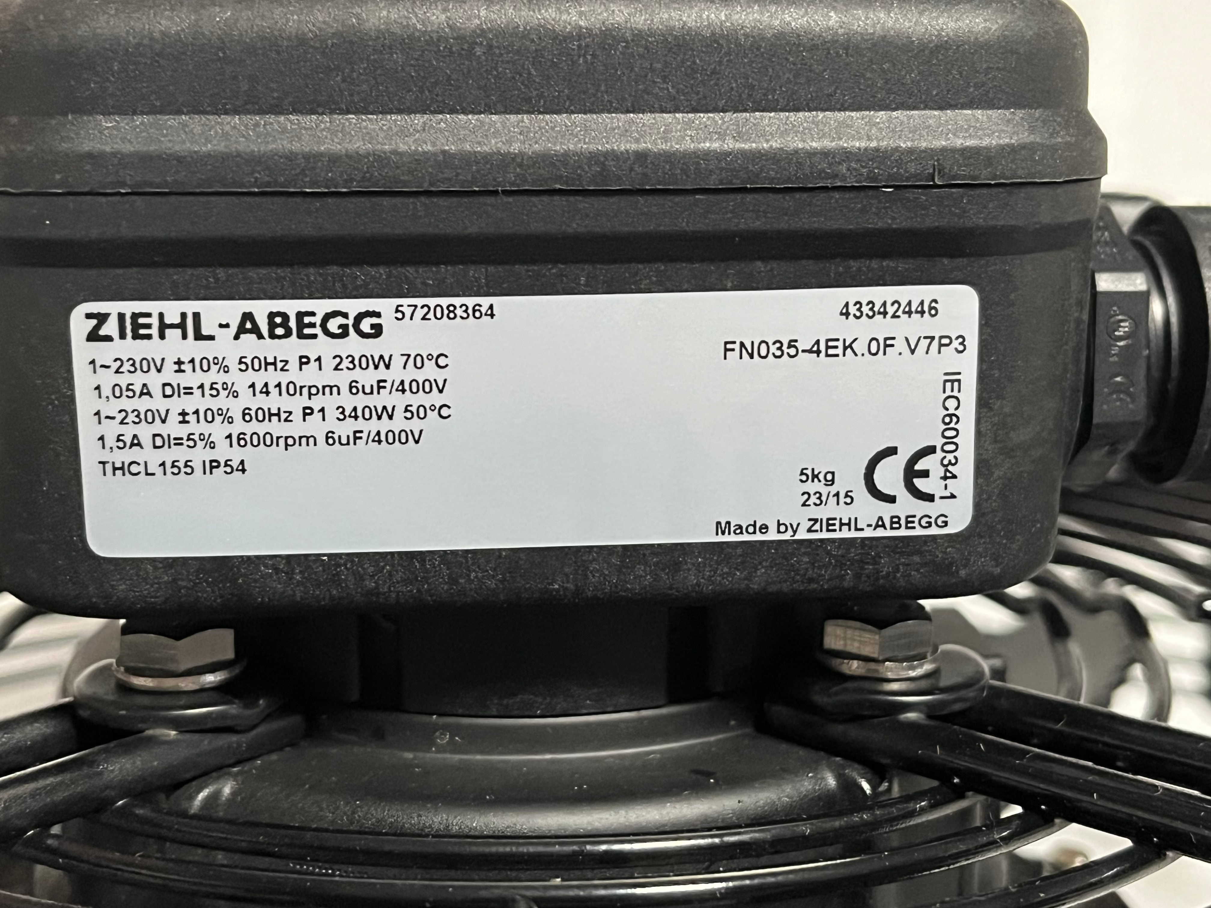 FN035-4EK.0F.V7P3  ZIEHL-ABEGG Axial Fan nameplate