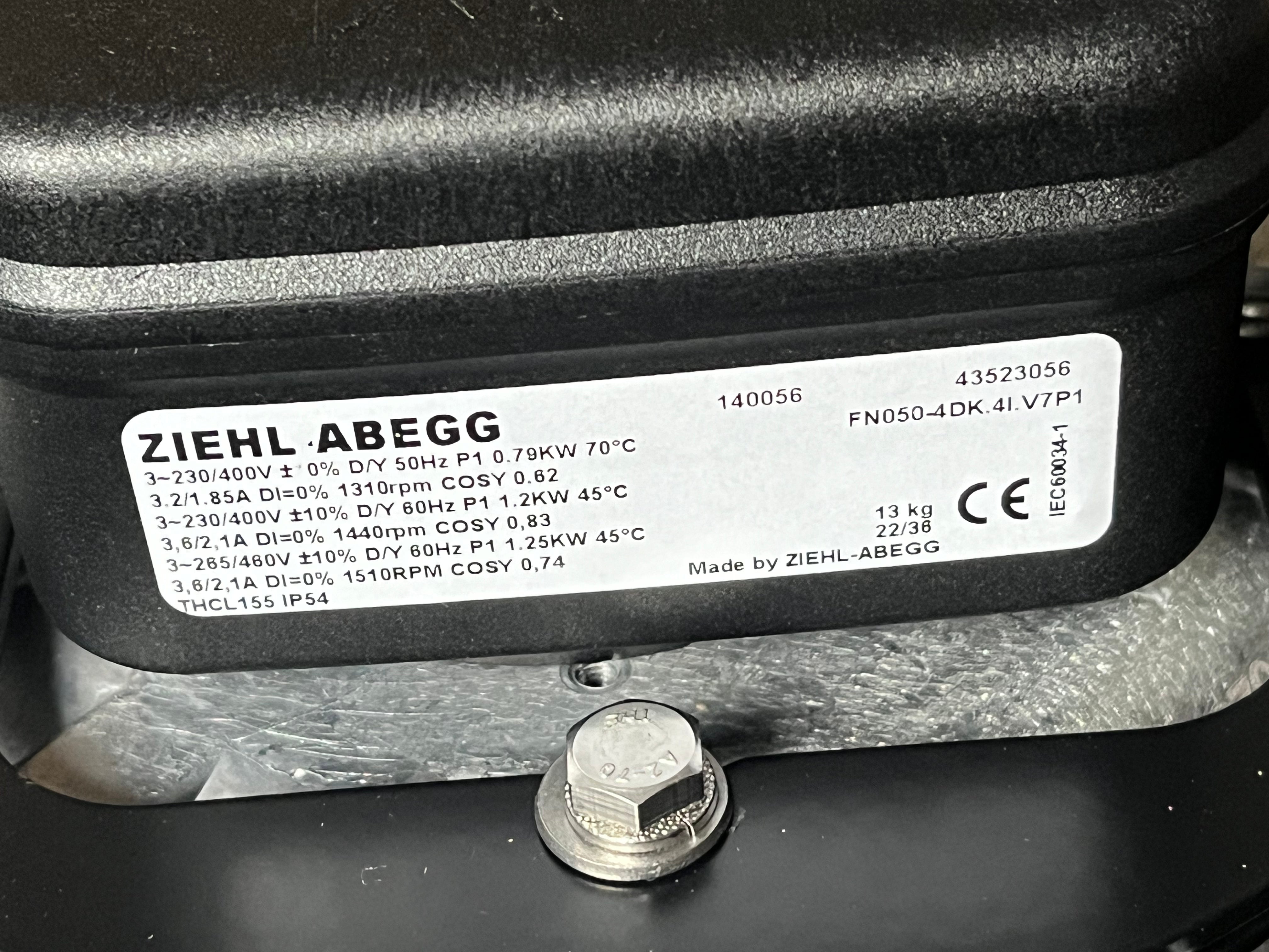 FN050-4DK.4I.V7P1 ZIEHL-ABEGG Axial Fan nameplate