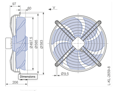 FN050-SDK.4F.V7P1 ZIEHL-ABEGG Axial Fan DIMENSION