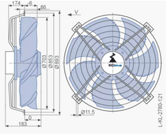 dimension of front view of FN071-ZIK.DG.V7P3 ZIEHL-ABEGG Axial Fan