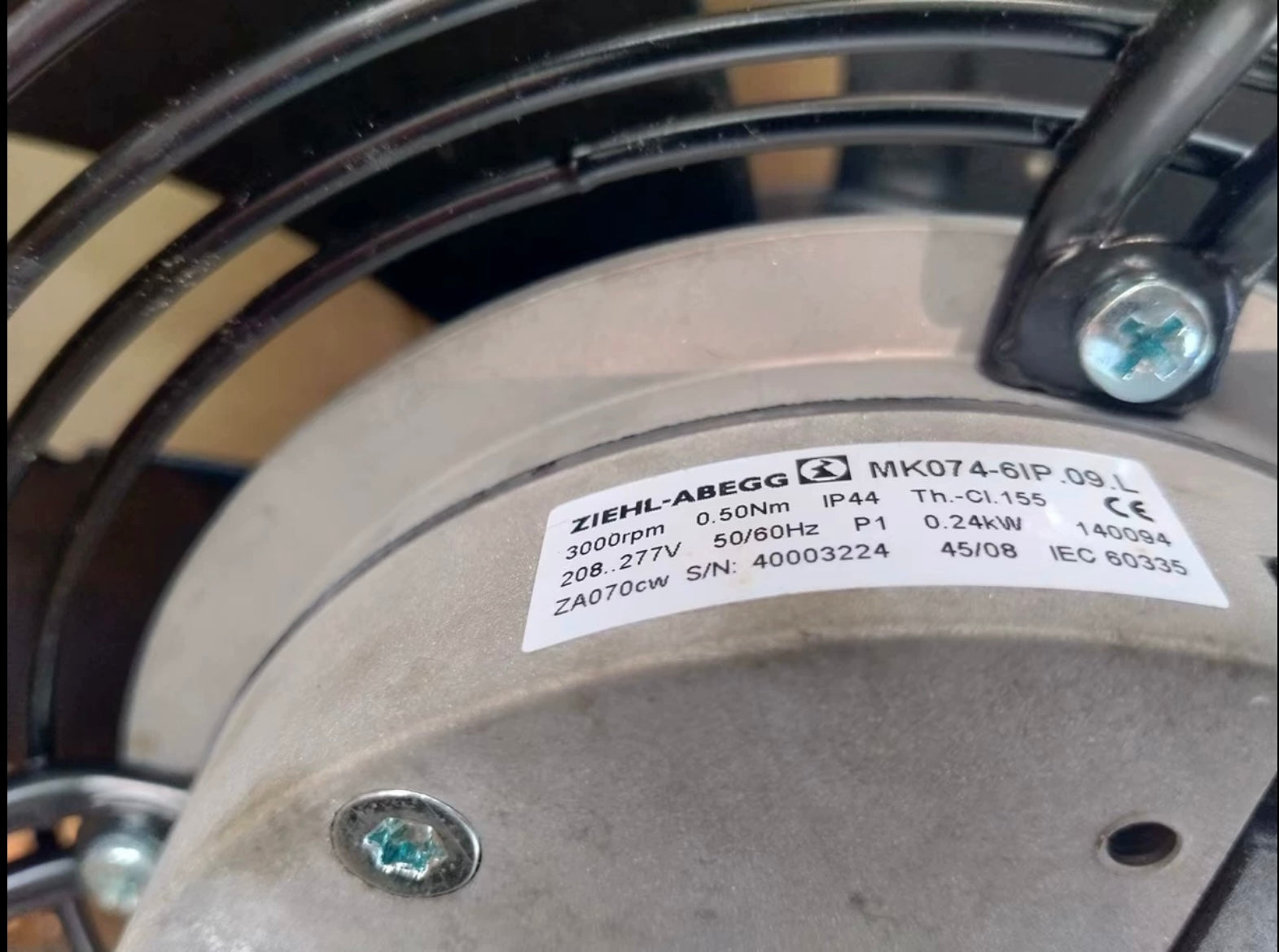 Nameplate1 of FN025-6IK.OE.V7 MK074-6IK.09.L  ZIEHL-ABEGG Axial Fan
