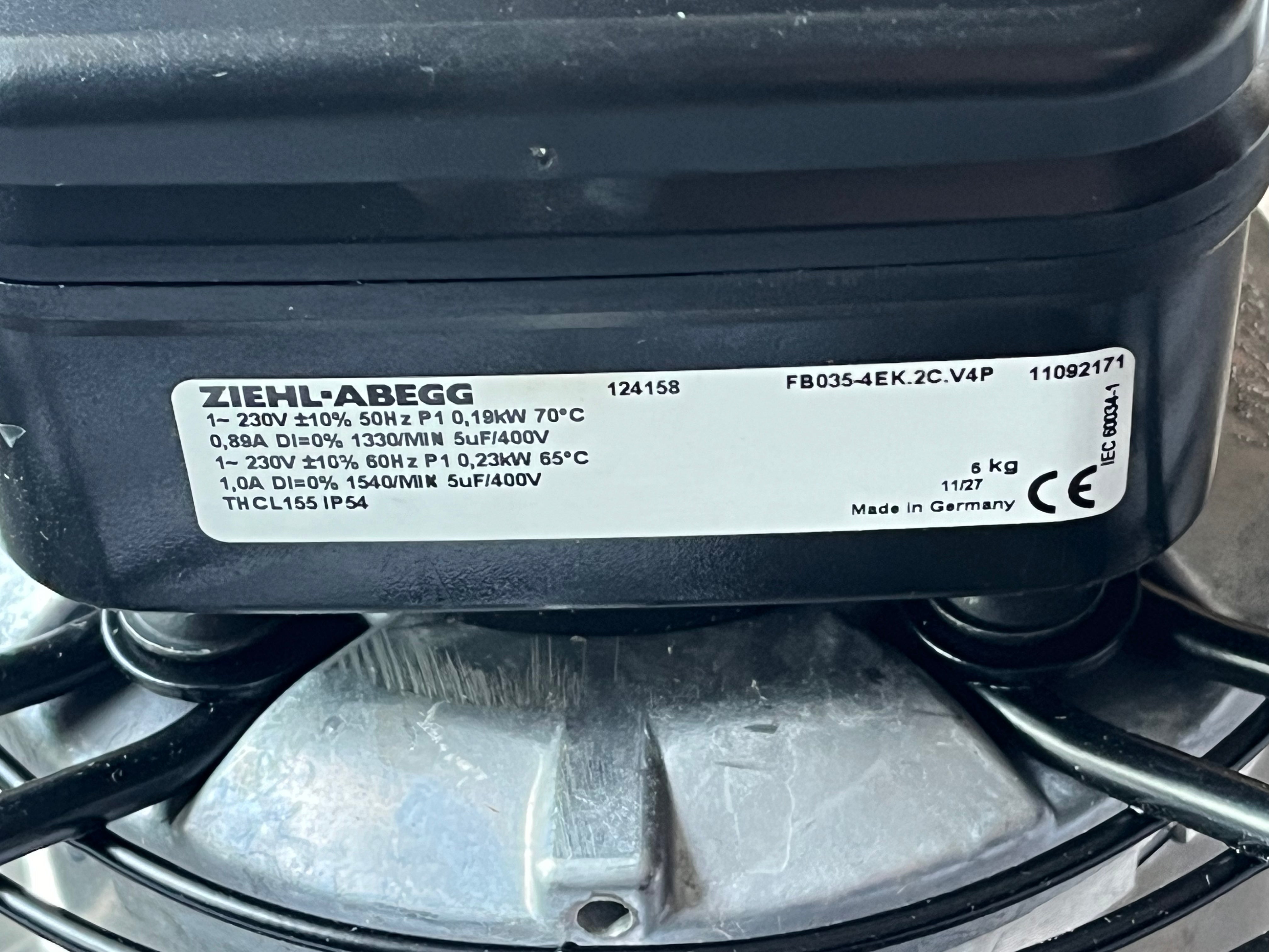 Nameplate of FB035-4EK.2C.V4P ZIEHL-ABEGG Axial Fan