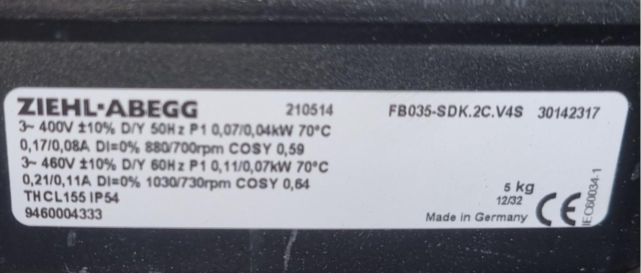 Nameplate of FB035-SDK.2C.V4S  ZIEHL-ABEGG Axial Fan