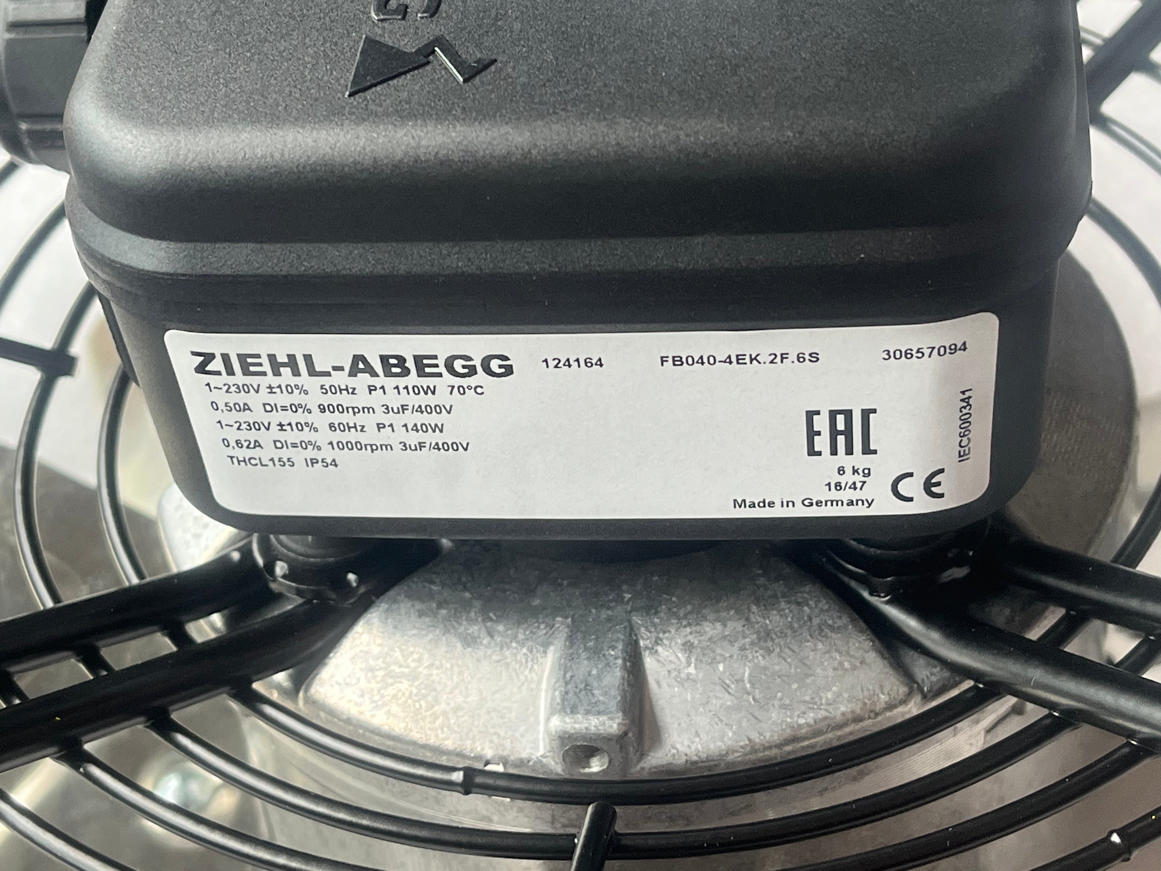 Nameplate of  FB040-4EK.2F.6S  ZIEHL-ABEGG Axial Fan