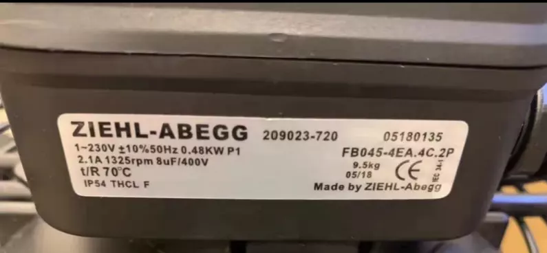 Nameplate of FB045-4EA.4C.2P  ZIEHL-ABEGG Axial Fan