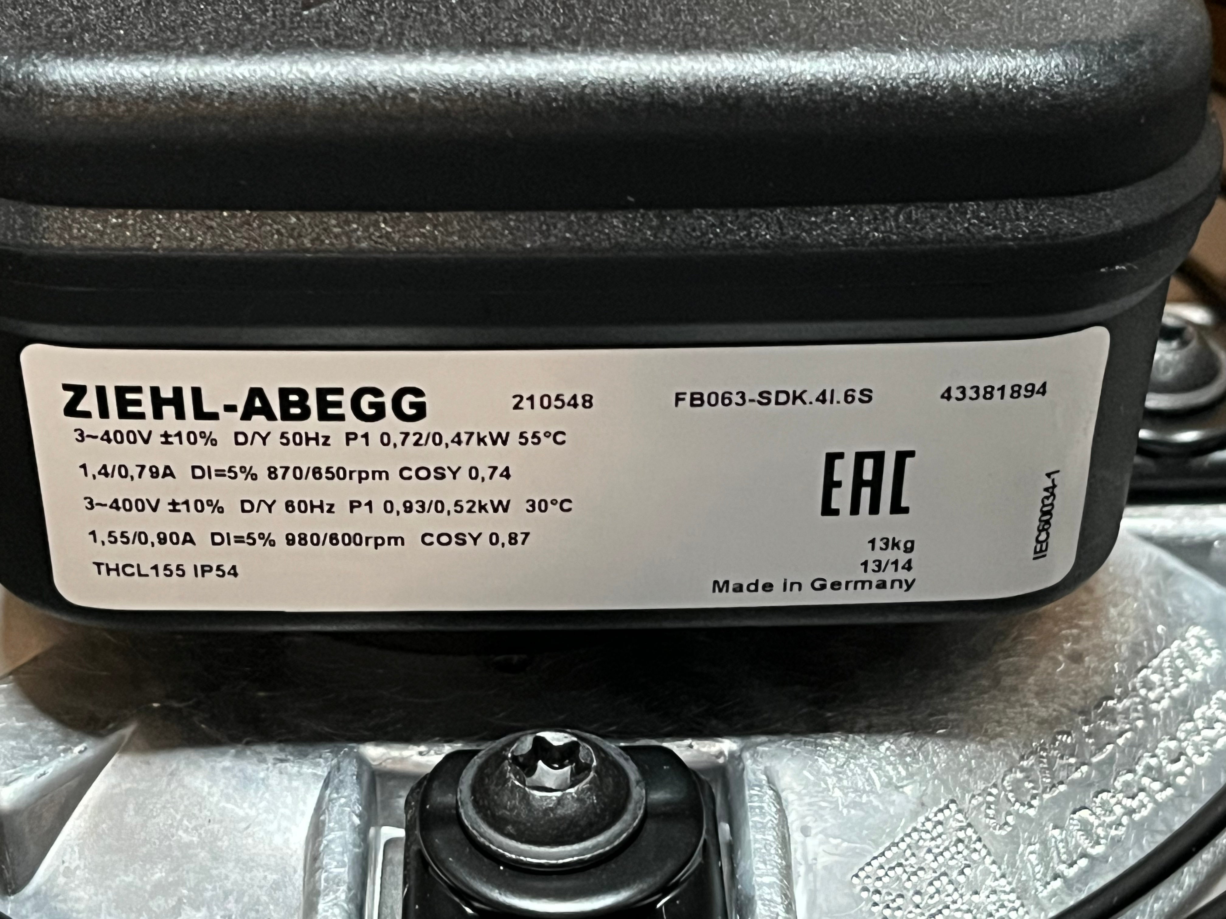 Nameplate of FB063-SDK.4I.6S ZIEHL-ABEGG Axial Fan
