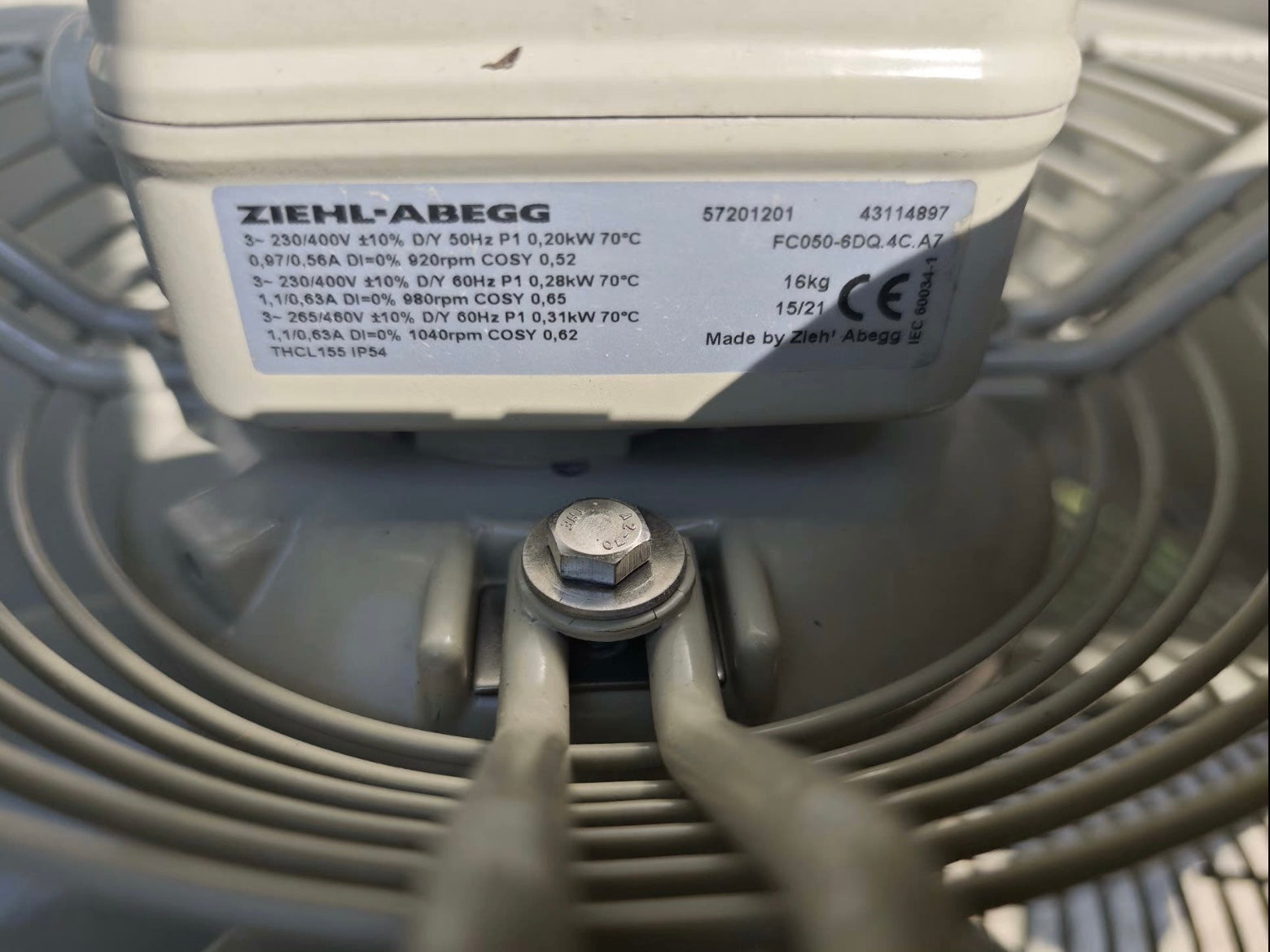 Nameplate of FC050-6DQ.4C.A7 ZIEHL-ABEGG Axial Fan