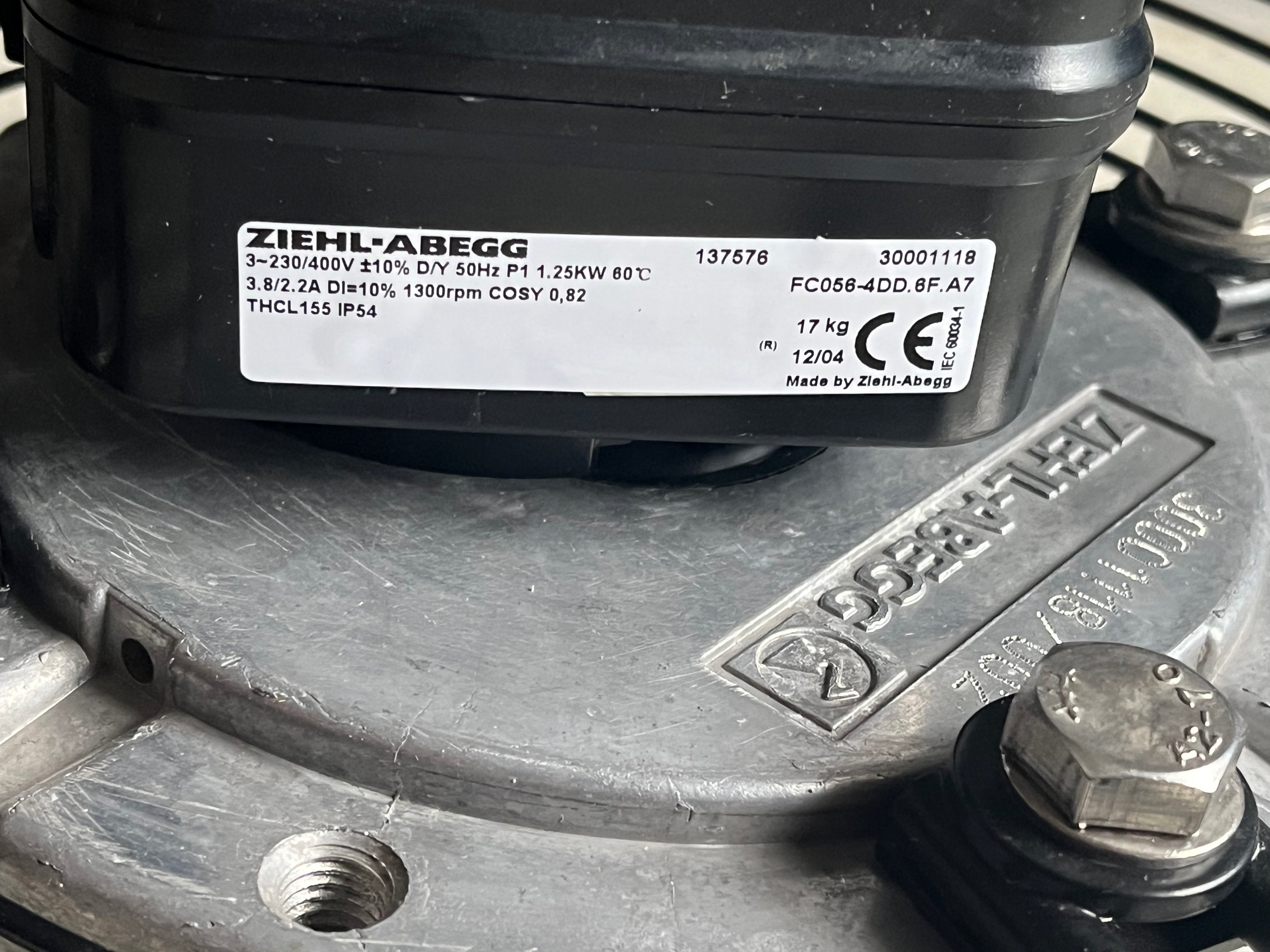Nameplate of  FC056-4DD.6F.A7  ZIEHL-ABEGG Axial Fan
