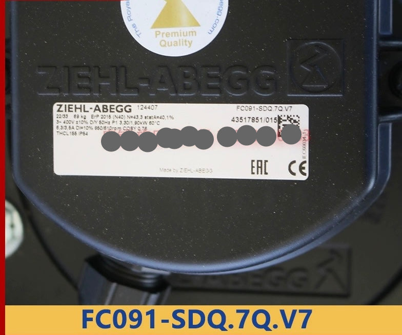 Nameplate of FC091-SDQ.7Q.7V ZIEHL-ABEGG Axial Fan