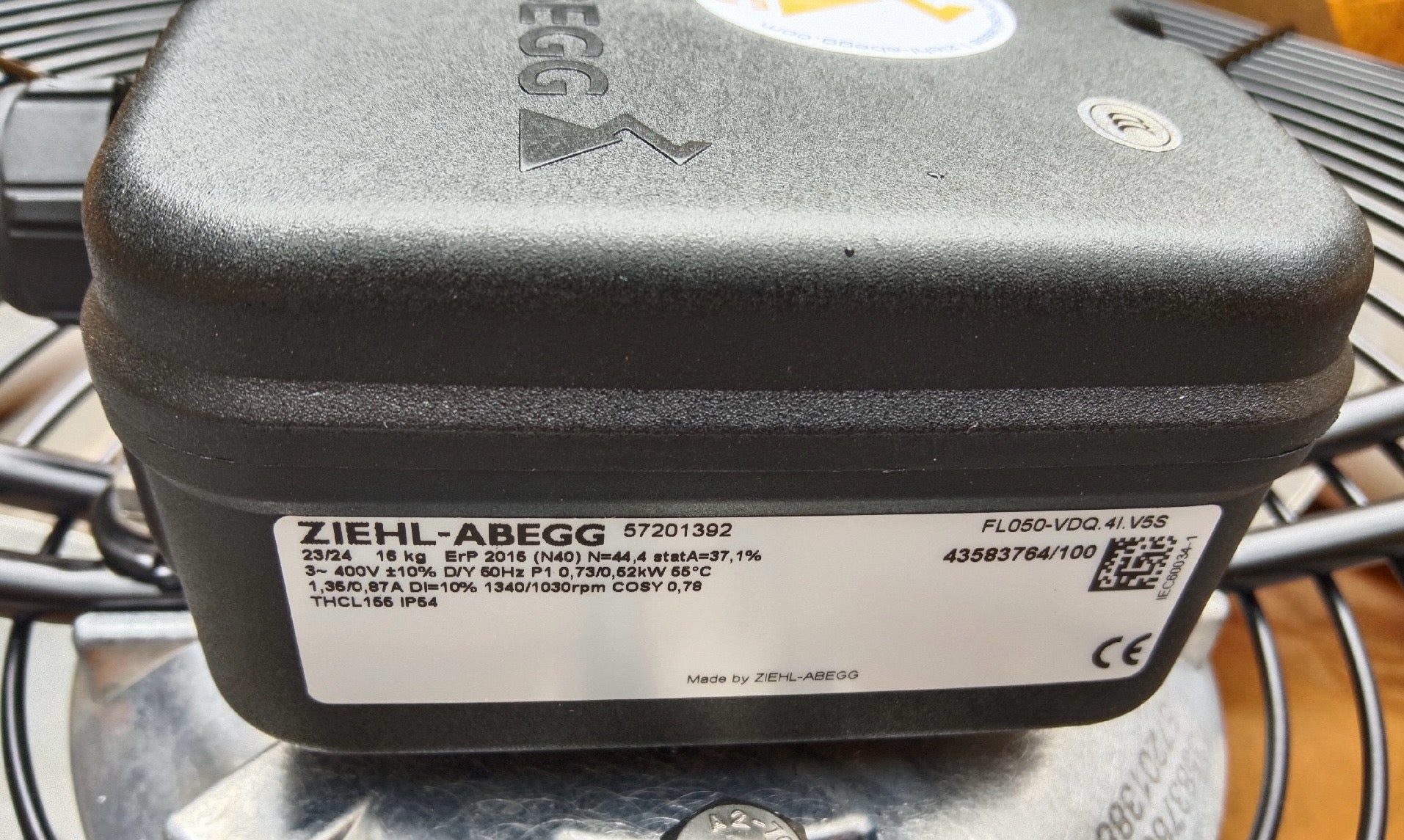 Nameplate of  FL050-VDQ.4I.V5S ZIEHL-ABEGG Axial Fan