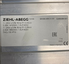 Nameplate of QK08A-4EM.31.CD ZIEHL-ABEGG Crossflow fan