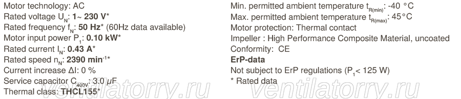 Parameters1 RH22L-2EP.WC.4R  ZIEHL-ABEGG centrifugal fan