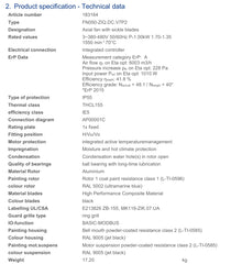 Parameters FN050-ZIQ.DC.V7P2 ZIEHL-ABEGG Axial Fan