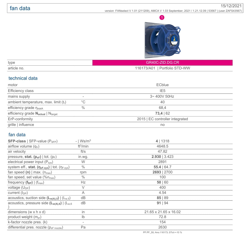 Parameters GR40C-ZID.DG.CR ZIEHL-ABEGG centrifugal fan