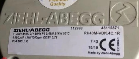 Parameters RH40M-VDK.4C.1R ZIEHL-ABEGG centrifugal fan