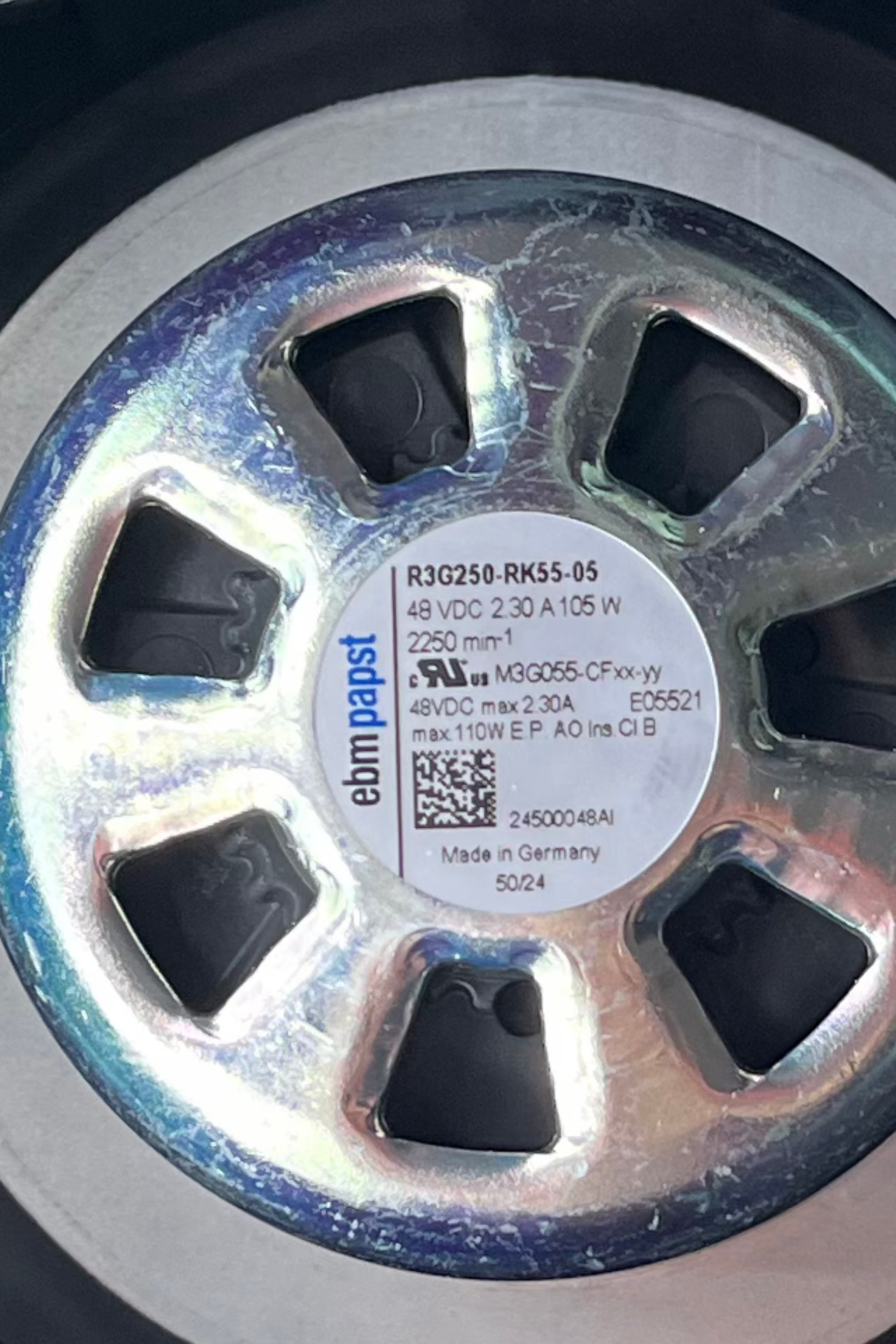 R3G250-RK55-05 ebm-papst Centrifugal Fan label