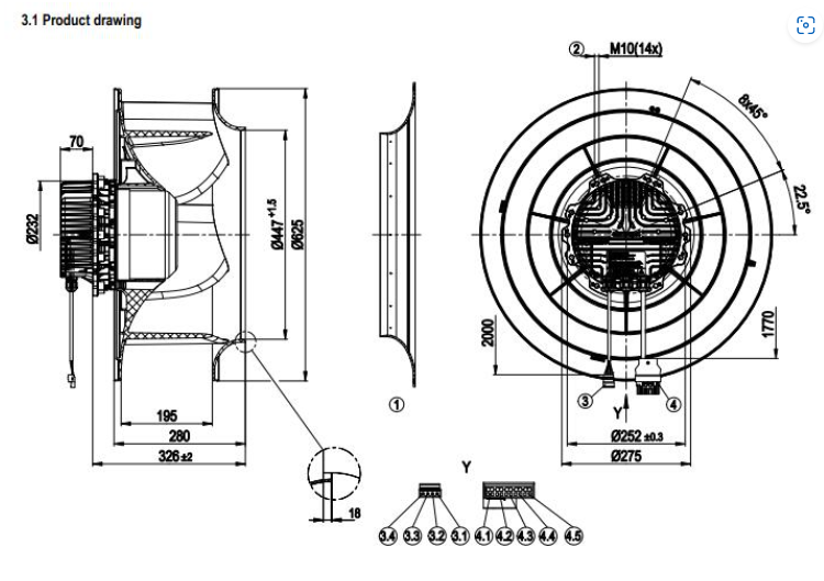 R3G595-AB31-76 ebm-papst Centrifugal Fan data drawing