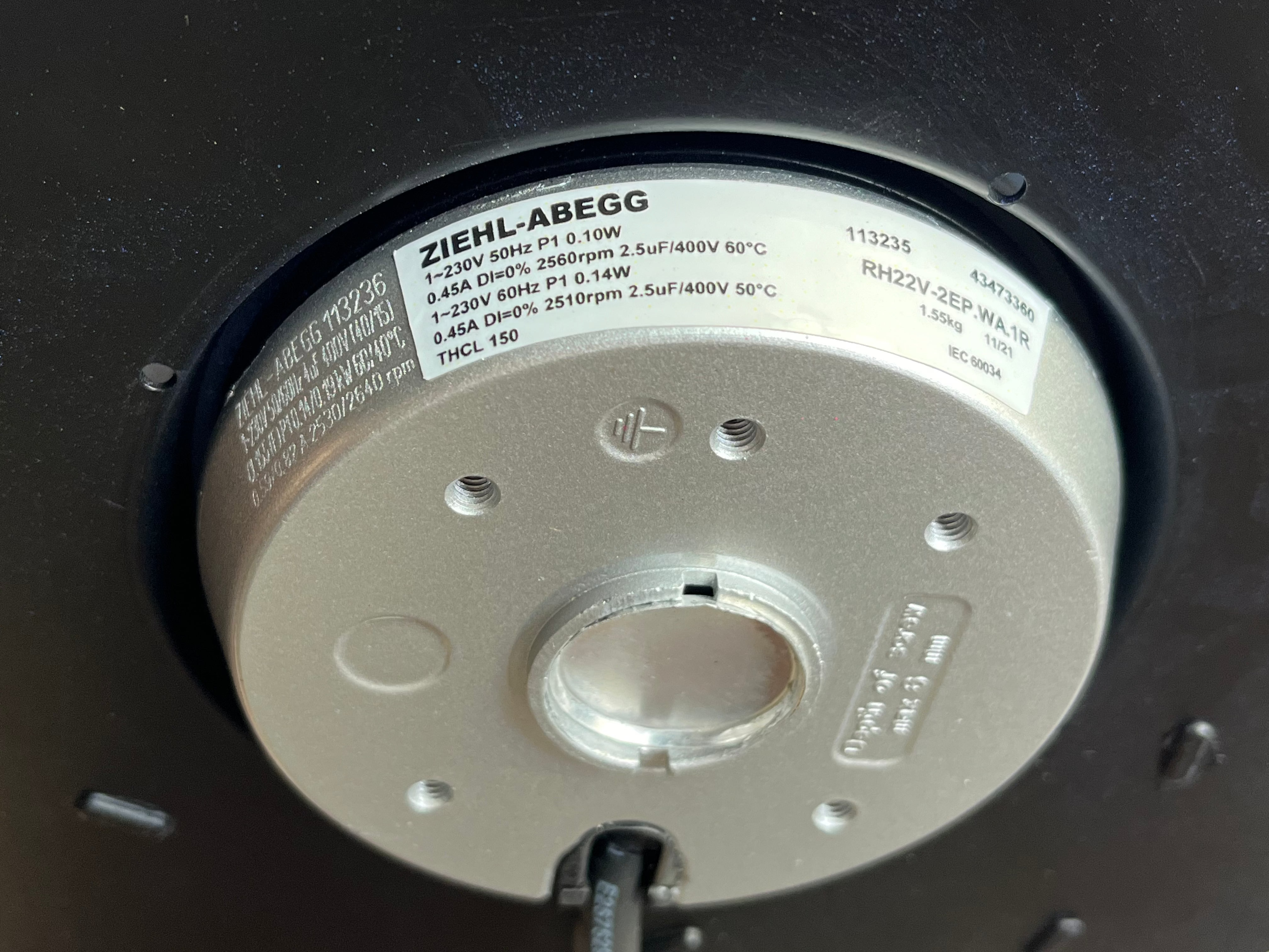 RH22V-2EP.WA.1R ZIEHL-ABEGG centrifugal fan nameplate