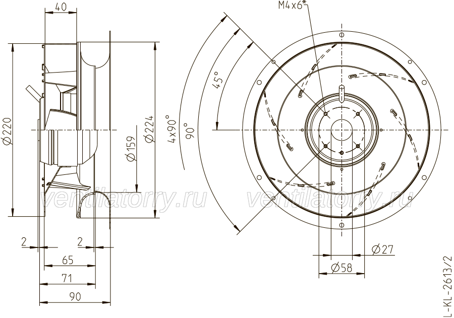 RH22V-2EP.WA.1R ZIEHL-ABEGG centrifugal fan nameplate drawing