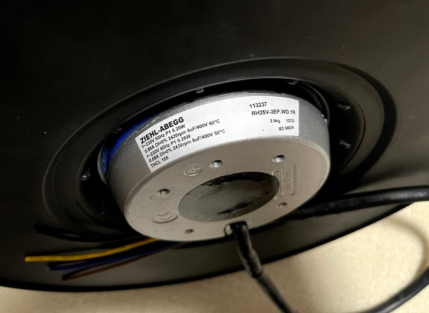 RH25V-2EP.WD.1R ZIEHL-ABEGG centrifugal fan nameplate