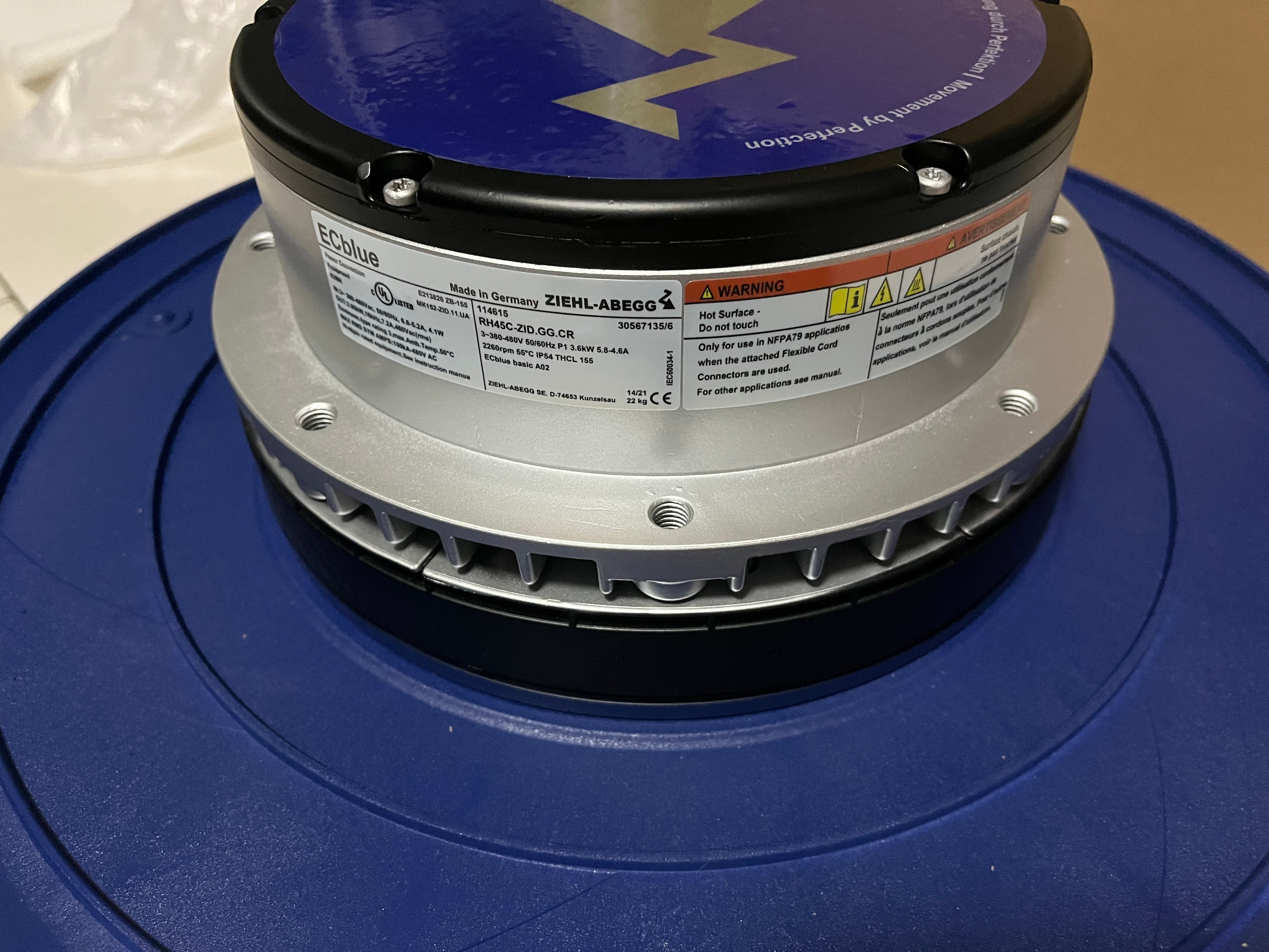 RH45C-ZID.GG.CR ZIEHL-ABEGG centrifugal fan NAMEPLATE