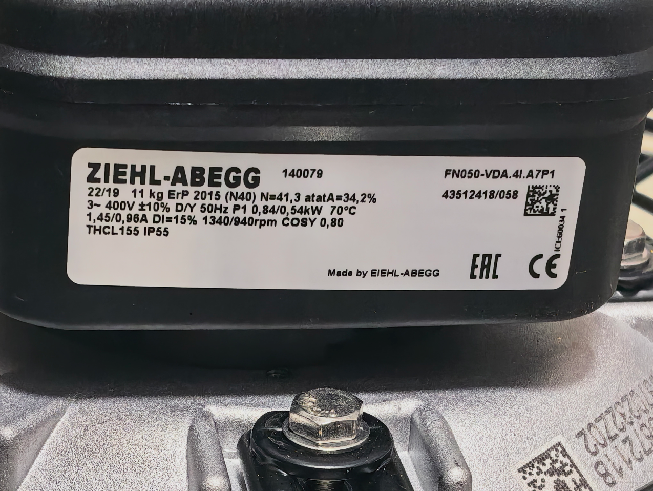 ZIEHL-ABEGG FN050-VDA.4I.A7P1 Axial fan NAMEPLATE