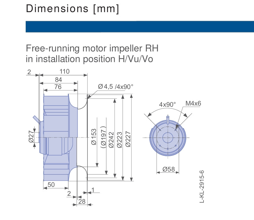 ZIEHL-ABEGG RH22L-2EP.WC.2R Centrifugal fan DIMENSION