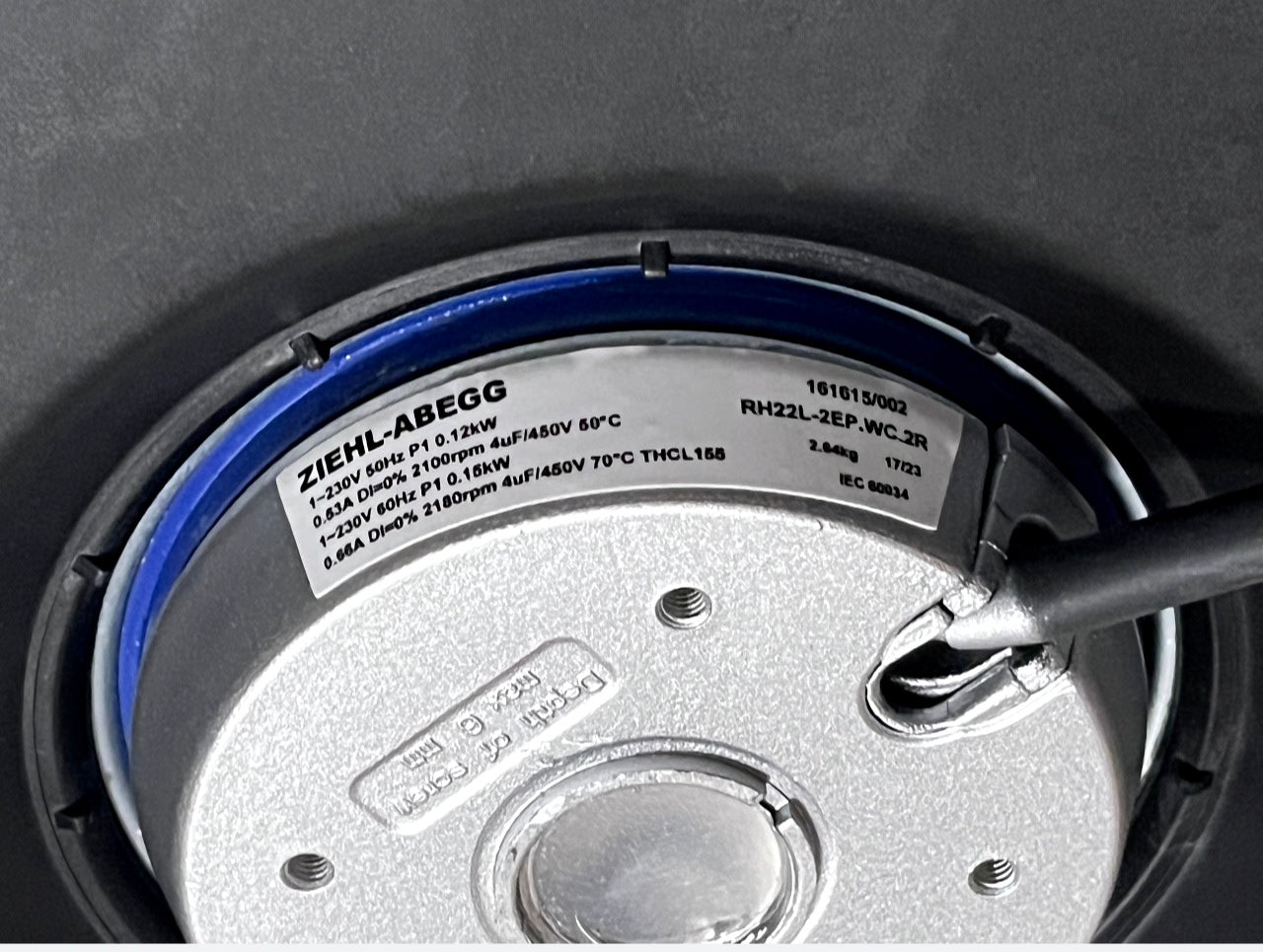 ZIEHL-ABEGG RH22L-2EP.WC.2R Centrifugal fan NAMEPLATE