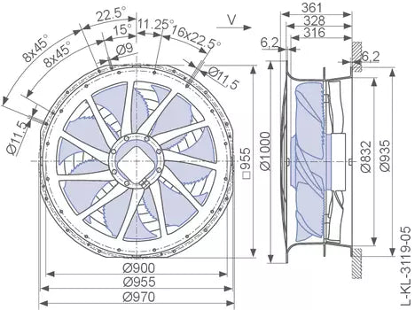 ZN080-SDL.6N.V7P5 ZIEHL-ABEGG Axial Fan drawing