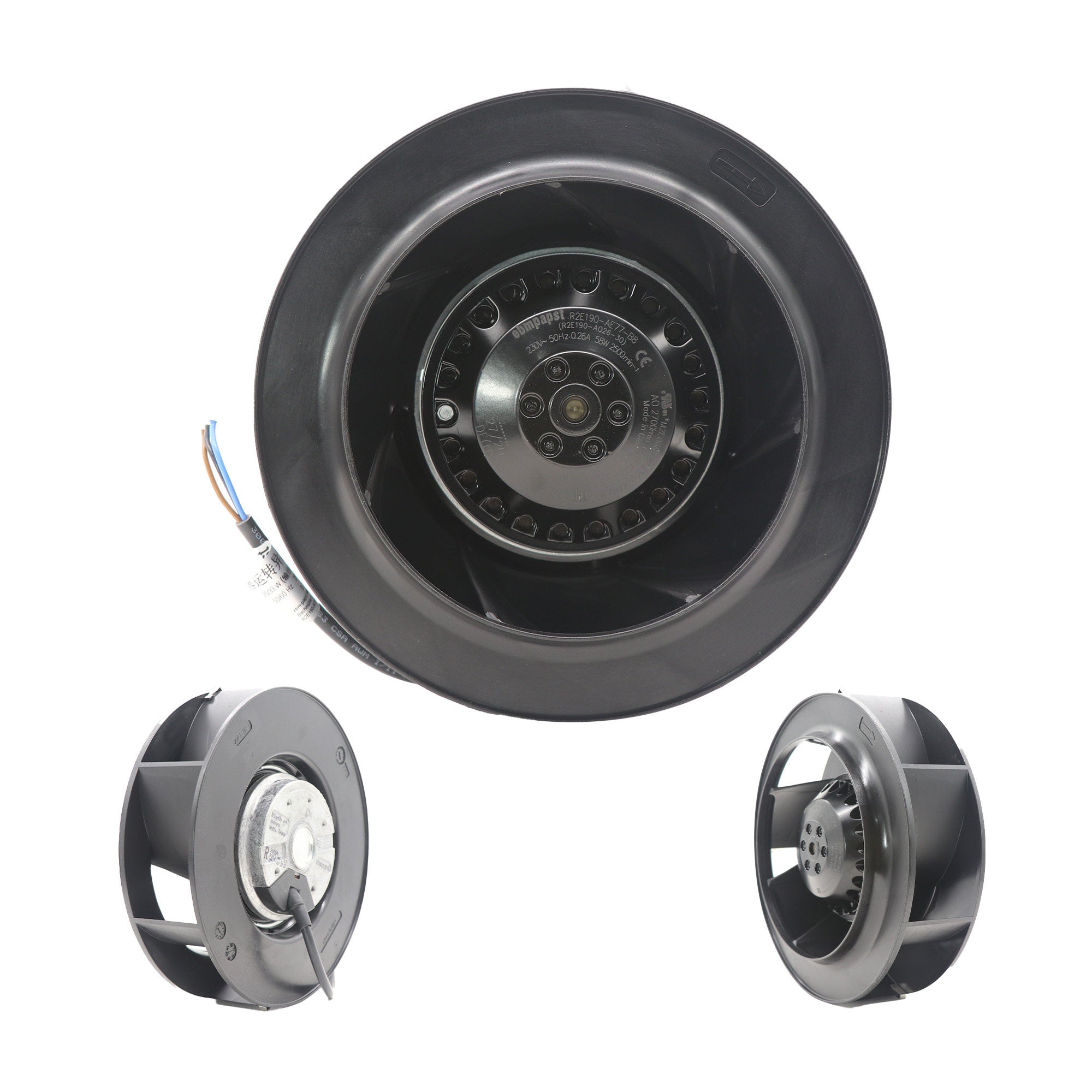 center view of R2E190-AO26-30/R2E190-AO26-30 EBM-PAPST centrifugal fan
