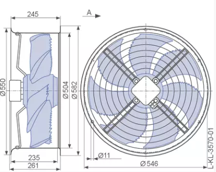 dimension of FN050-VDH.4I.A7P1  ZIEHL-ABEGG Axial Fan