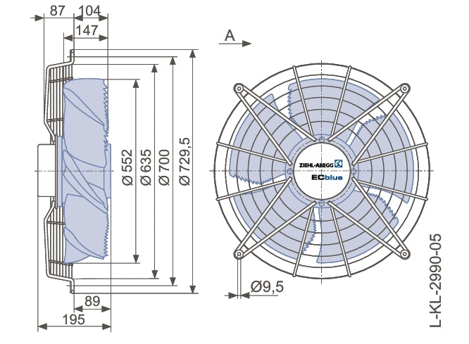 dimension of FN056-ZIK.DC.V5P4 ZIEHL-ABEGG EC Axial Fan 3~380/480V