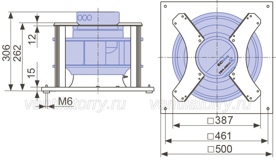 dimension of GR35V-ZIK.DC.1R Ziehl-Abegg Centrifugal fan