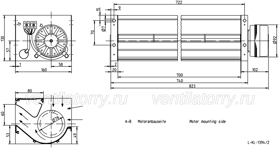 dimension of QK08A-4EM.70.CF ZIEHL-ABEGG Crossflow fan