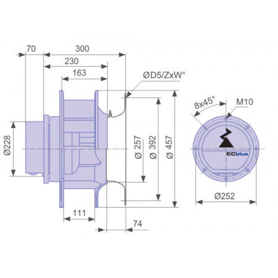 dimension of RH40C-ZID.GG.1R ZIEHL-ABEGG centrifugal fan