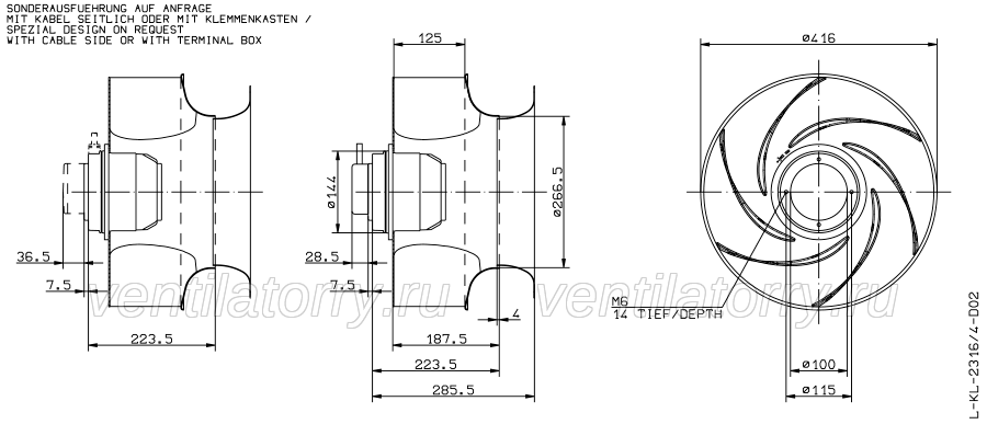 dimension of RH40G-4EK.4F.1R ZIEHL-ABEGG centrifugal fan