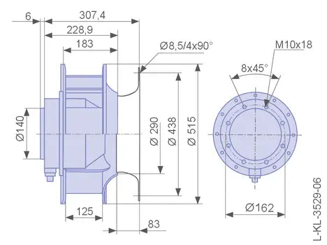 dimension of RH45C-4DK.6K.1R ZIEHL-ABEGG centrifugal fan